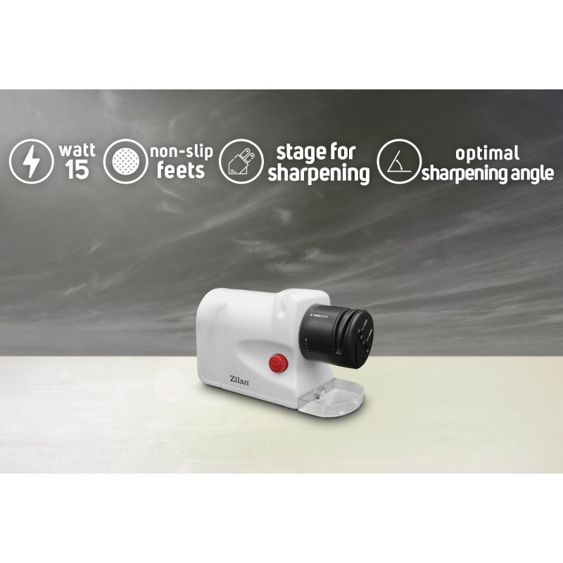 Ascutitor de cutite Zilan ZLN2175 Alb, 15W,  ultra compact, 2 nivele, ascutire si slefuire