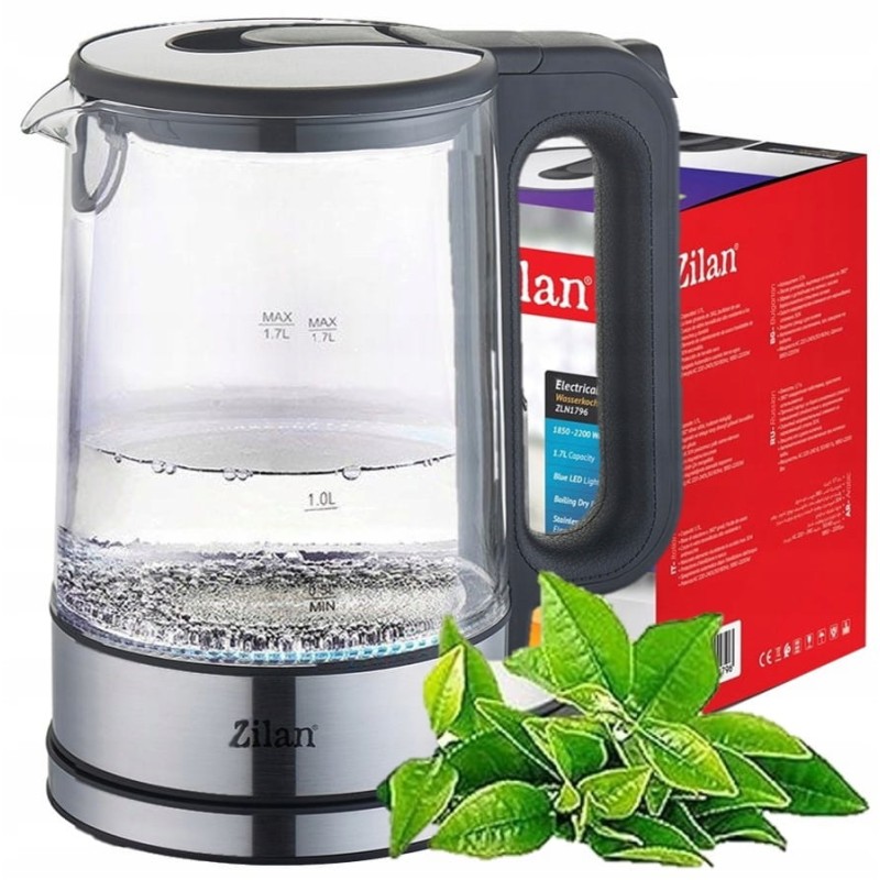 Fierbator cu LED albastru Zilan ZLN1796, 1.7L, 2200 W, transparent