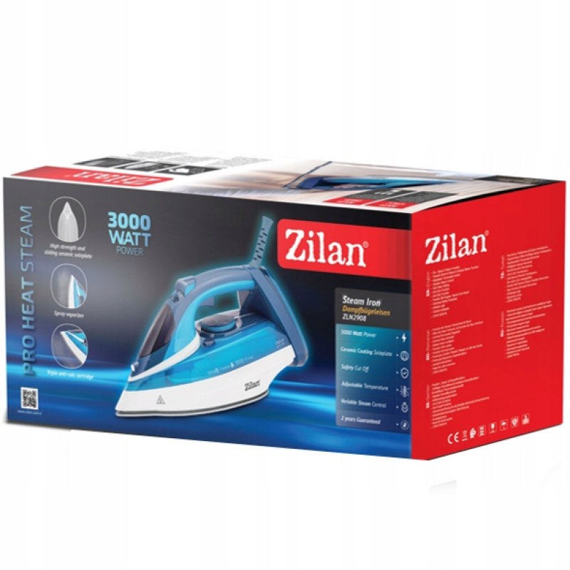 Fier de calcat Zilan ZLN2908 Albastru, 3000W, talpa ceramica, temperatura ajustabila