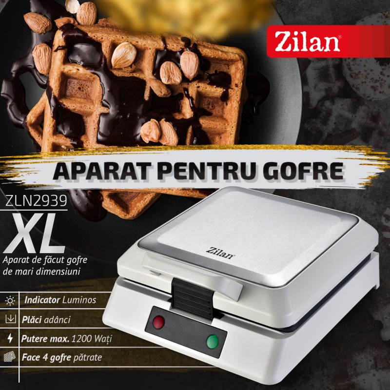 Aparat de facut gofre Zilan ZLN2939 Alb, 1200W, 4 felii, indicator led