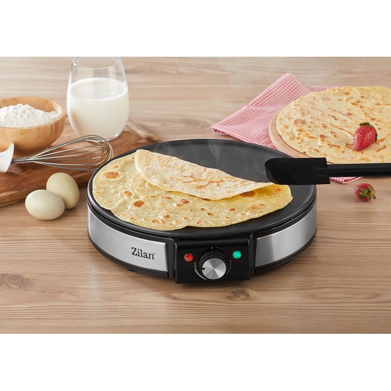 Aparat pentru preparat clatite Zilan ZLN2922  Negru/Inox, 1200W, Diametru plita 30cm, Temperatura ajustabila,