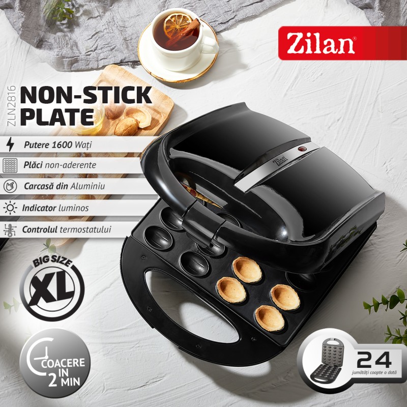 Aparat pentru preparat nuci Zilan ZLN2816 Negru, 24 jumatati sau 12 nuci intregi, 1600W, indicator luminos, Placi Neaderente