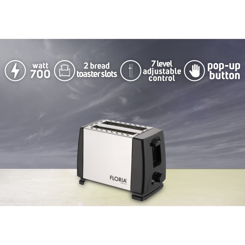 Prajitor de paine Floria ZLN1840 Negru/Inox, 700W, 7 nivele de control al temperaturii, buton de oprire