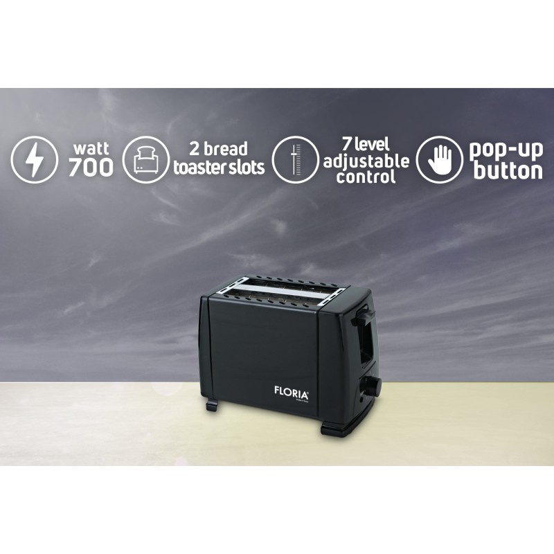 Prajitor de paine Floria ZLN1826 Negru, 700W, 7 nivele de control al temperaturii, buton de oprire