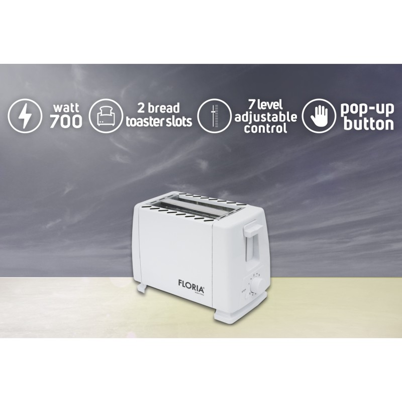 Prajitor de paine Floria ZLN1833 Alb, 700W, 7 nivele de control al temperaturii, buton de oprire
