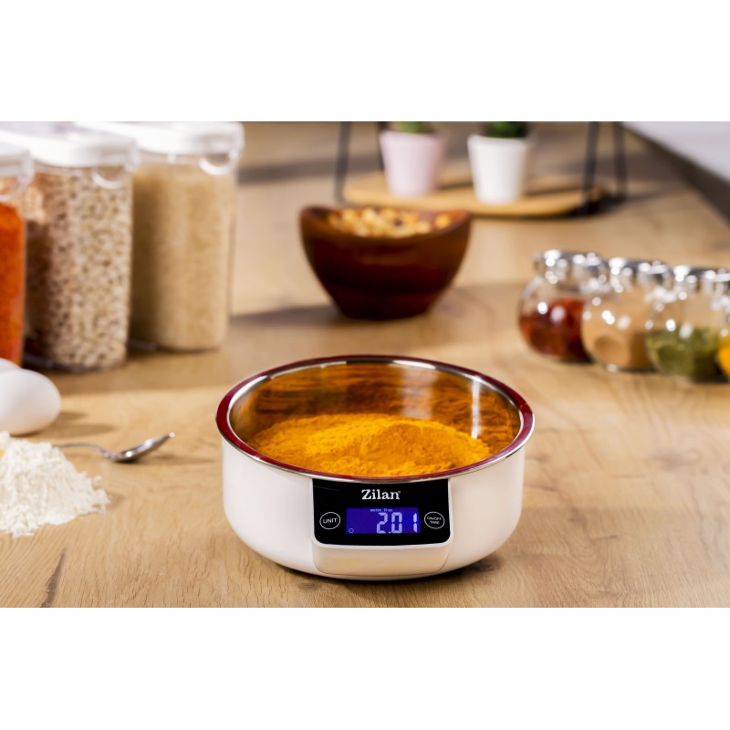 Cantar alimentar Zilan ZLN2977 Alb, ecran digital, bol de 900ml, capacitate maxima de 5 kg