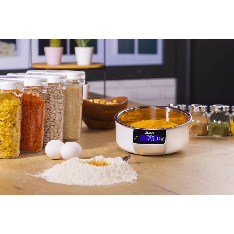 Cantar alimentar Zilan ZLN2977 Alb, ecran digital, bol de 900ml, capacitate maxima de 5 kg