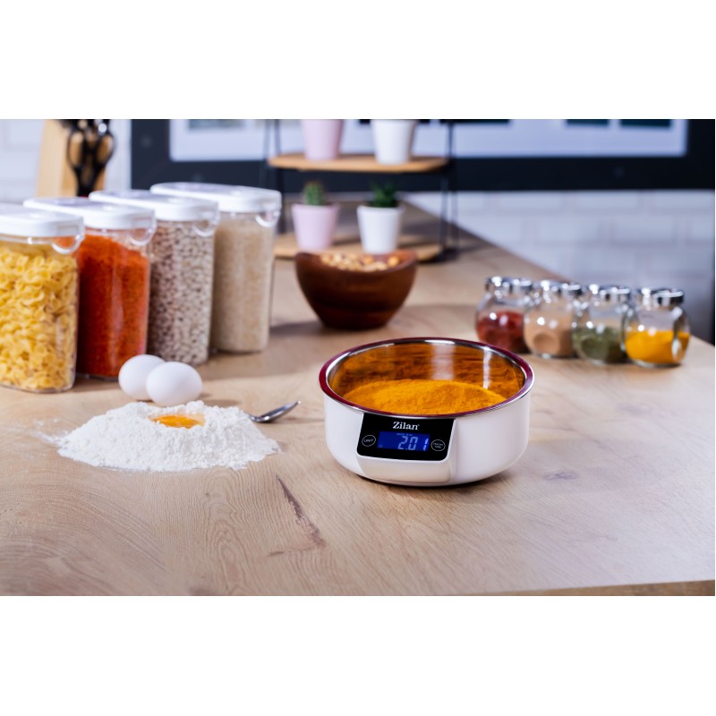 Cantar alimentar Zilan ZLN2977 Alb, ecran digital, bol de 900ml, capacitate maxima de 5 kg