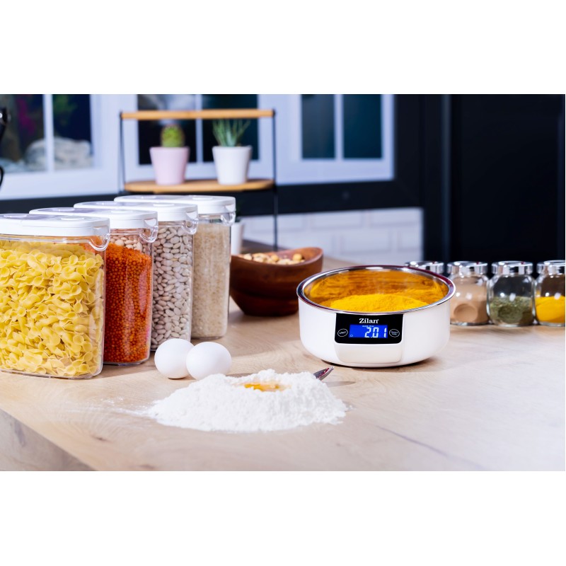 Cantar alimentar Zilan ZLN2977 Alb, ecran digital, bol de 900ml, capacitate maxima de 5 kg