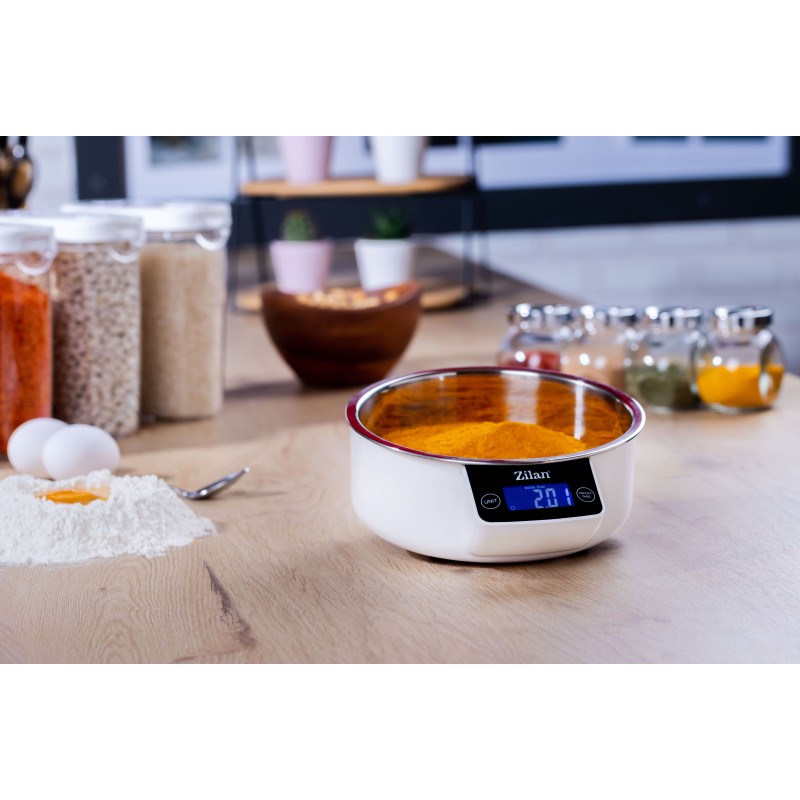 Cantar alimentar Zilan ZLN2977 Alb, ecran digital, bol de 900ml, capacitate maxima de 5 kg
