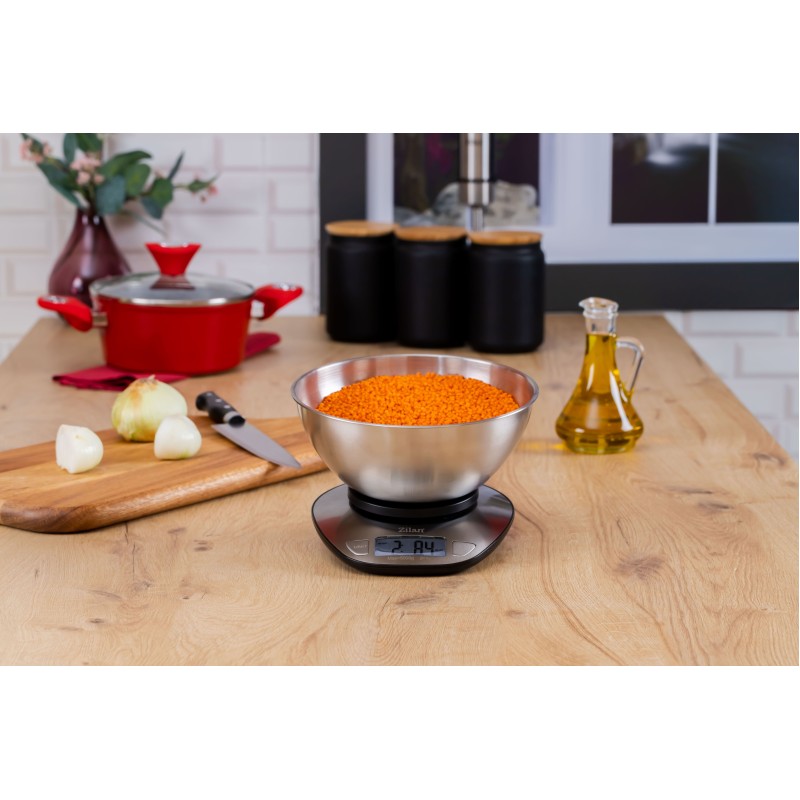 Cantar alimentar digital Zilan ZLN2960 Gri, ecran LED, indicator de baterie scazuta, inox