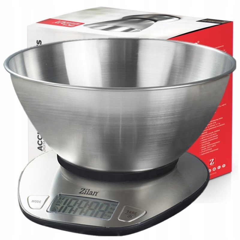 Cantar alimentar digital Zilan ZLN2960 Gri, ecran LED, indicator de baterie scazuta, inox