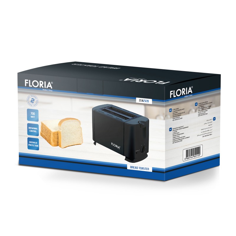 Prajitor de paine Floria ZLN2120 Negru, 700W, 7 nivele de control al temperaturii, buton de oprire
