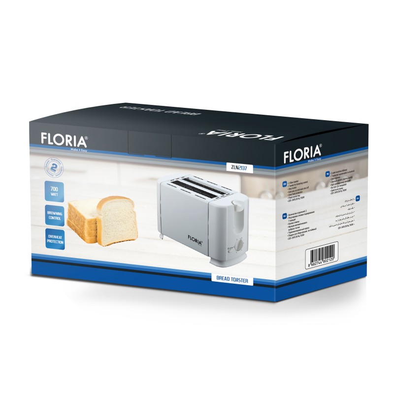Prajitor de paine Floria ZLN2137 Alb, 700W, 7 nivele de control al temperaturii, buton de oprire