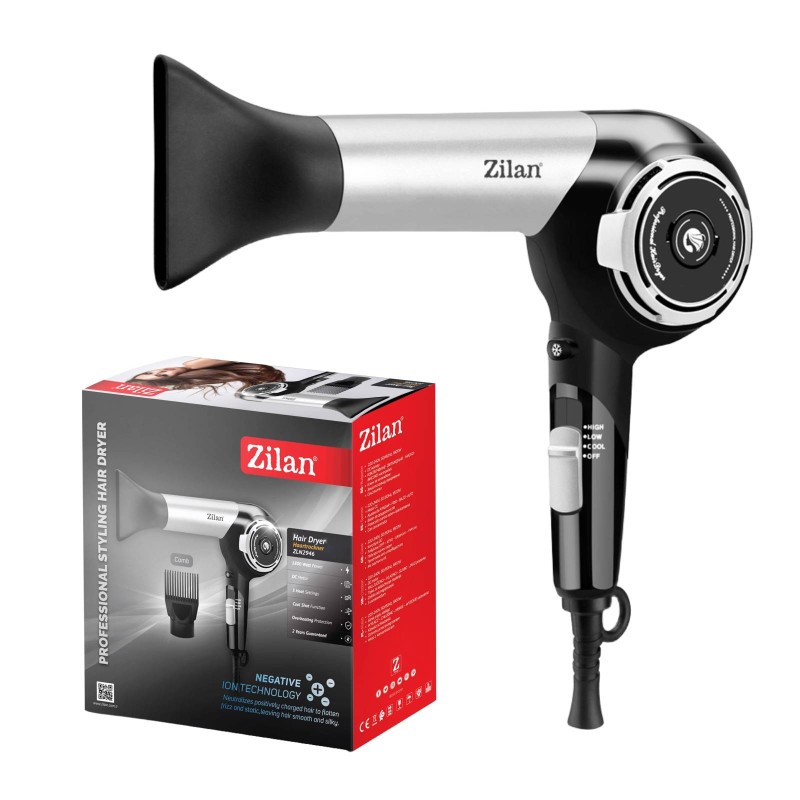 Uscator de par ZILAN ZLN2946 Gri/Negru 1800W, 3 setari de temperatura, motor DC