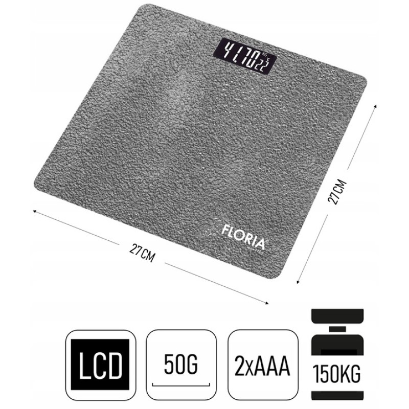 Cantar electronic de persoane Floria ZLN1987 Gri, ecran LCD, capacitate maxima 150 kg