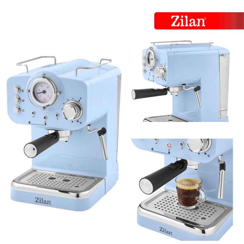Espressor manual Zilan ZLN2861 Albastru,15 Bar, 1.25 l, 1100W, Design Retro