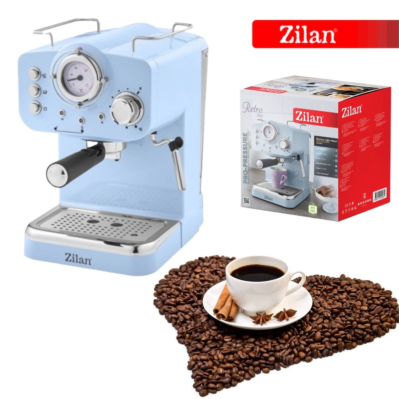 Espressor manual Zilan ZLN2861 Albastru,15 Bar, 1.25 l, 1100W, Design Retro