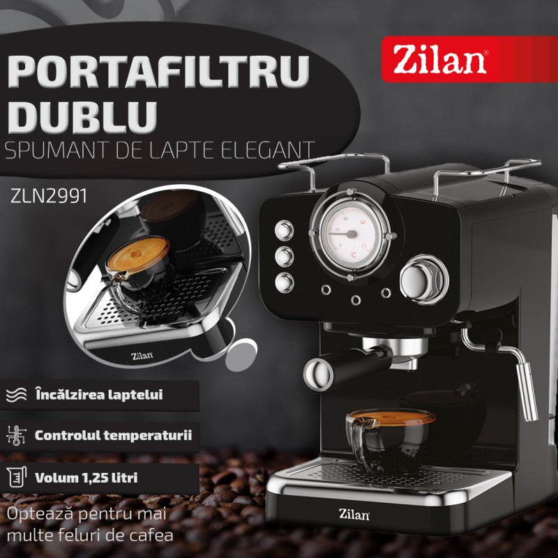 Espressor manual Zilan ZLN2991 Negru,15 Bar, 1.25 l, 1100W, Design Retro