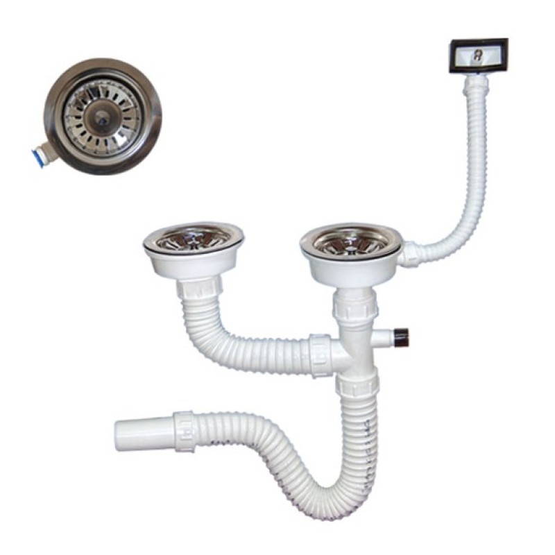 Racord dublu cu preaplin pentru scurgere chiuveta