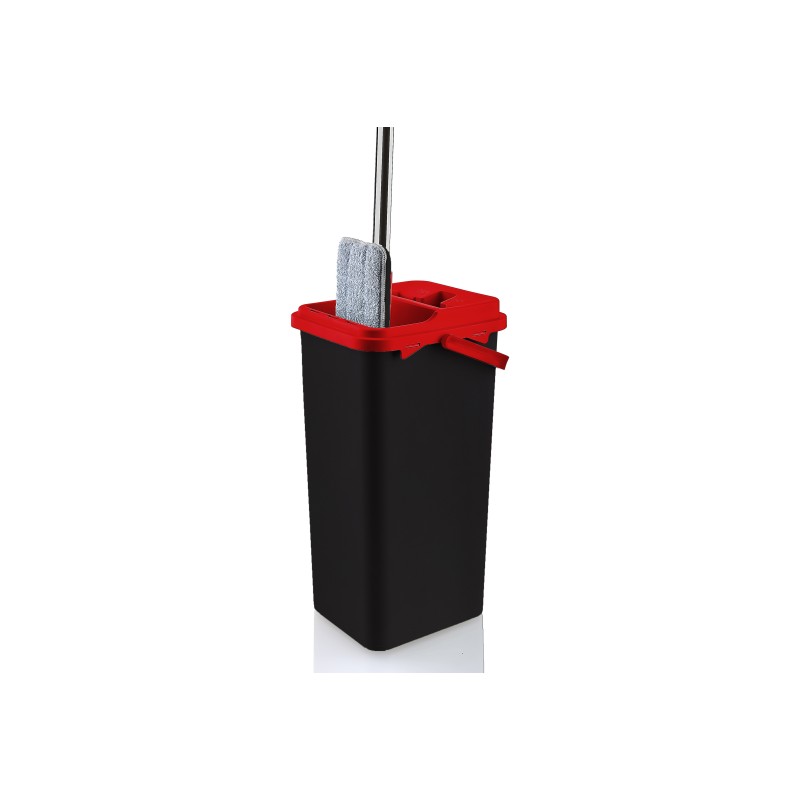 Mop de curatenie Lisa ZLN4643 Negru, galeata de 8 l cu scurgere laterala si laveta detasabila