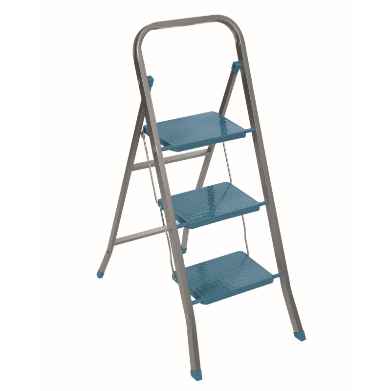 Scara pliabila din metal Zilan ZLN4292, 3 trepte, greutate maxima 120 kg, Argintiu-Albastru