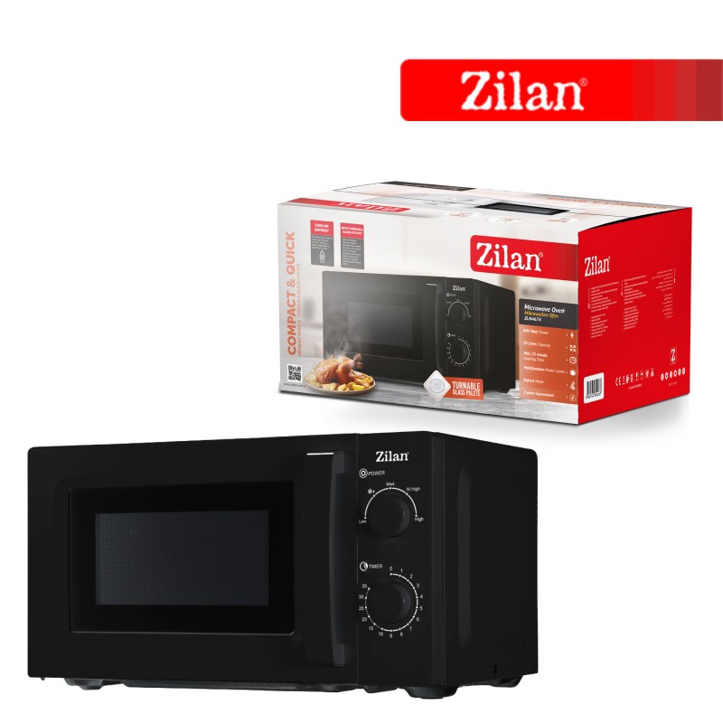 Cuptor cu microunde Zilan ZLN4674 Negru, putere 600 W, 20L, Timer