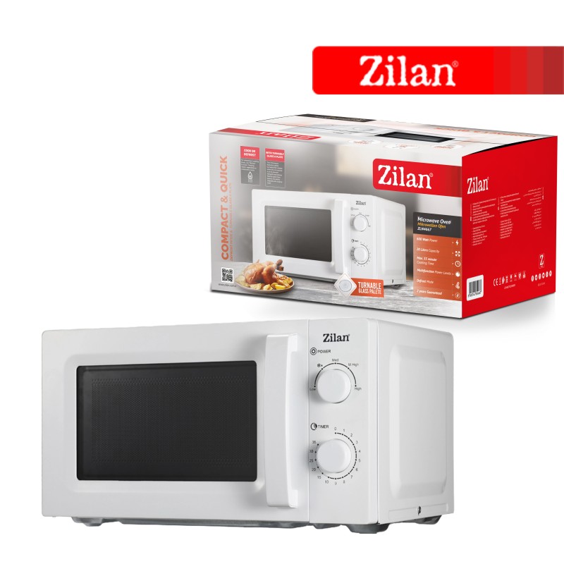 Cuptor cu microunde Zilan ZLN4667 Alb, putere 600 W, 20L, Timer