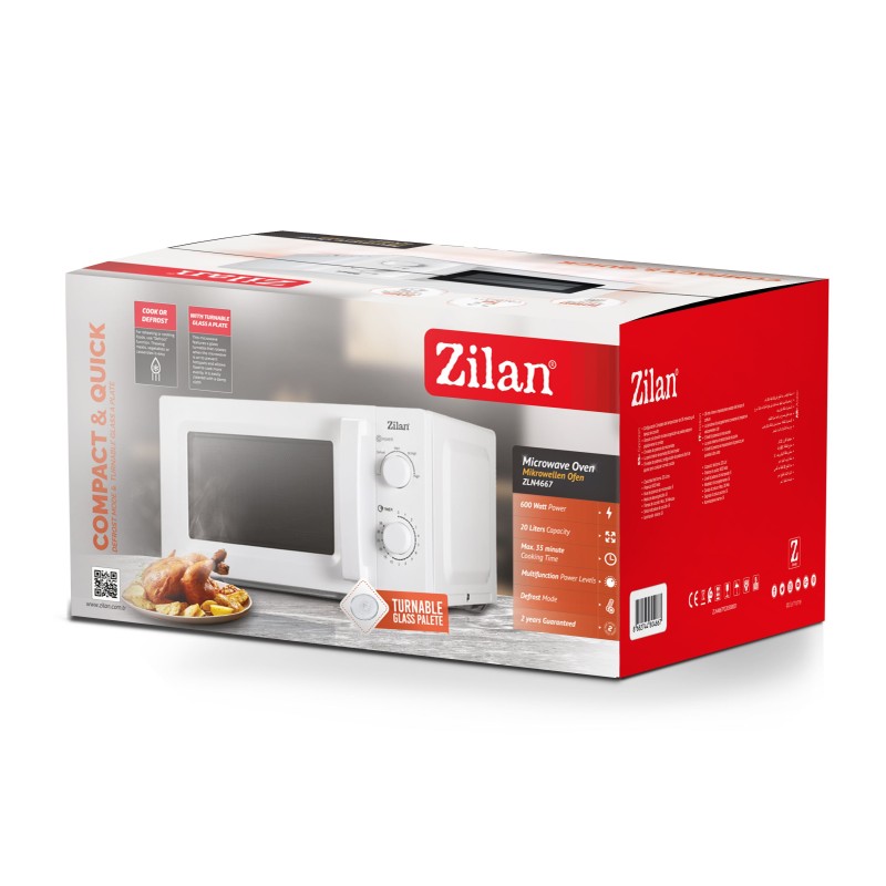 Cuptor cu microunde Zilan ZLN4667 Alb, putere 600 W, 20L, Timer
