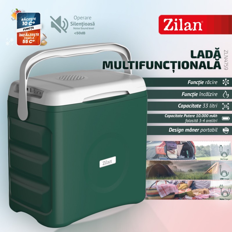 Lada multifunctionala ZIlan ZLN4759 Verde, capacitate 33 L, acumulator de 10.000 mAh, silentioasa