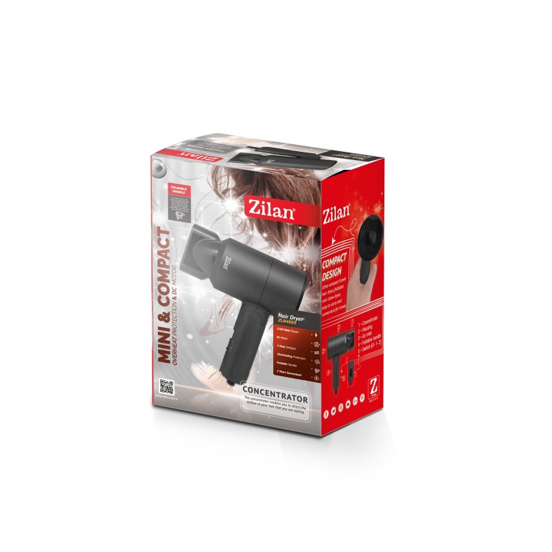 Uscator de par portabil Zilan ZLN4889 Negru, 1100W, 2 trepte de putere, maner pliant