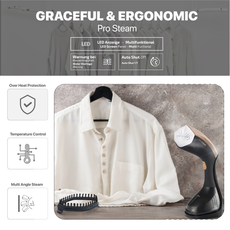 Fier de calcat vertical cu aburi Zilan ZLN4254 AURUM, 1600W, 25g/min, 230 ml, ecran LED multi functional