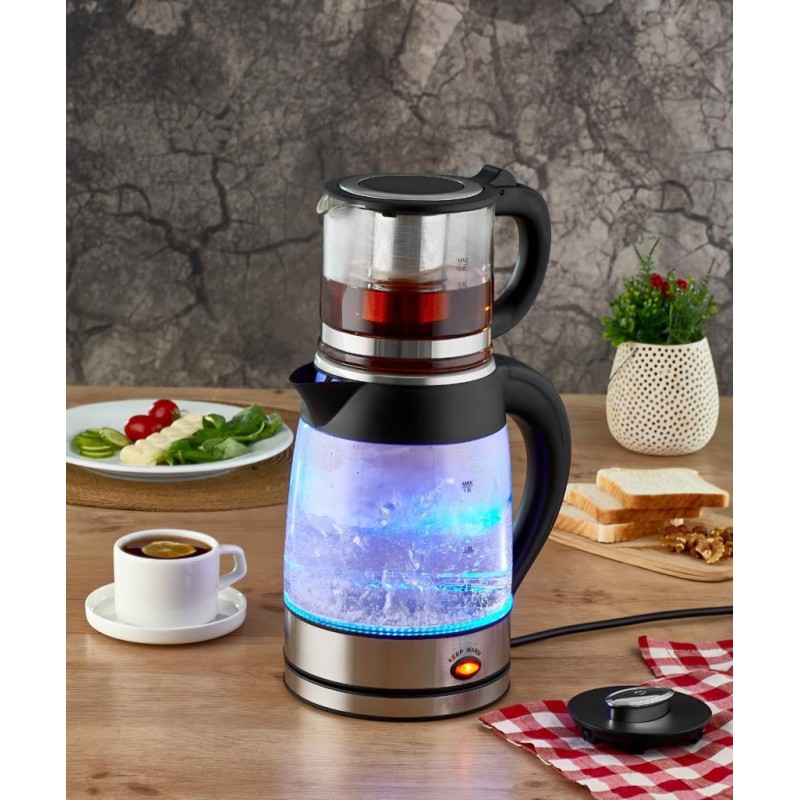 Set fierbator electric plus ceainic Zilan ZLN4858 Argintiu, putere 2200W, capacitate 1.8L si 0.8L