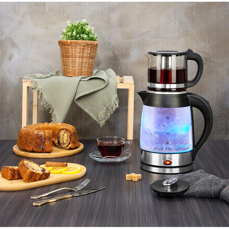 Set fierbator electric plus ceainic Zilan ZLN4858 Argintiu, putere 2200W, capacitate 1.8L si 0.8L