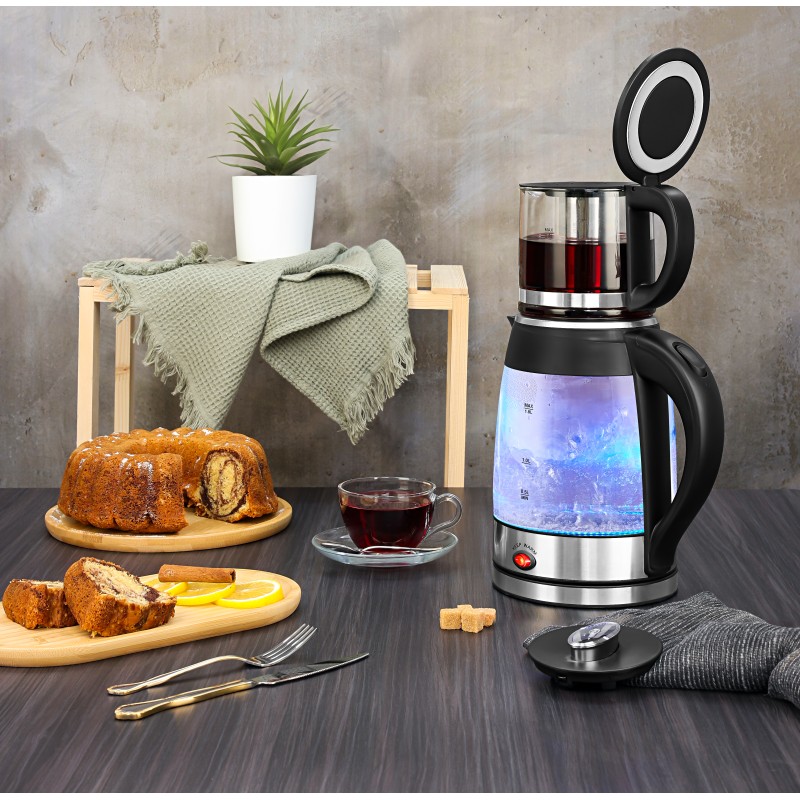 Set fierbator electric plus ceainic Zilan ZLN4858 Argintiu, putere 2200W, capacitate 1.8L si 0.8L