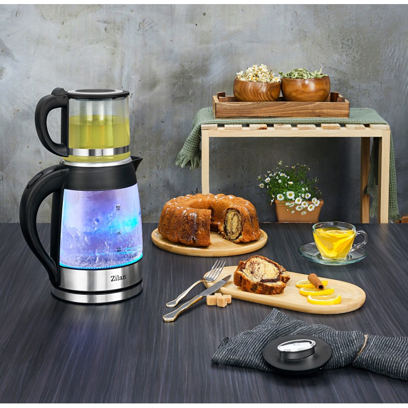 Set fierbator electric plus ceainic Zilan ZLN4858 Argintiu, putere 2200W, capacitate 1.8L si 0.8L