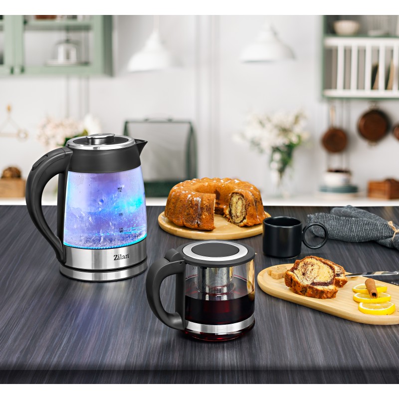 Set fierbator electric plus ceainic Zilan ZLN4858 Argintiu, putere 2200W, capacitate 1.8L si 0.8L