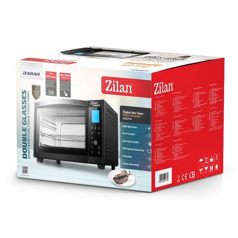 Cuptor electric digital ZILAN ZLN-3734,NEGRU Capacitate 28L, Putere 1600W, Geam dublu, Temporizator 180 min, Temperatura maxima 230 grade celsius,