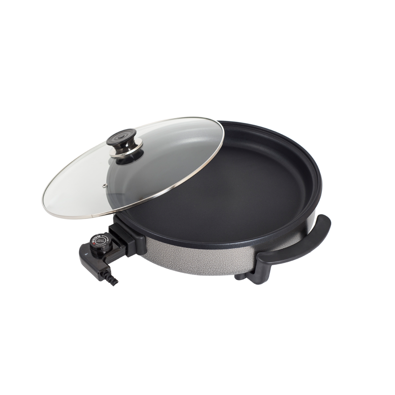 Tigaie electrica rotunda Floria ZLN4957, pizza grill, diametru 36 cm, 1500 W, capac sticla