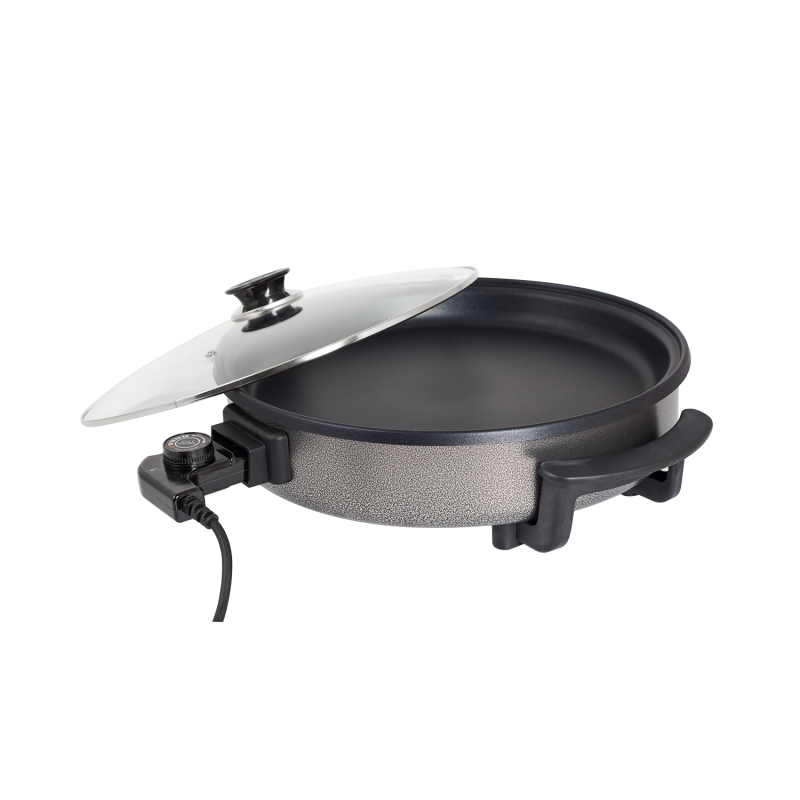 Tigaie electrica rotunda Floria ZLN4957, pizza grill, diametru 36 cm, 1500 W, capac sticla