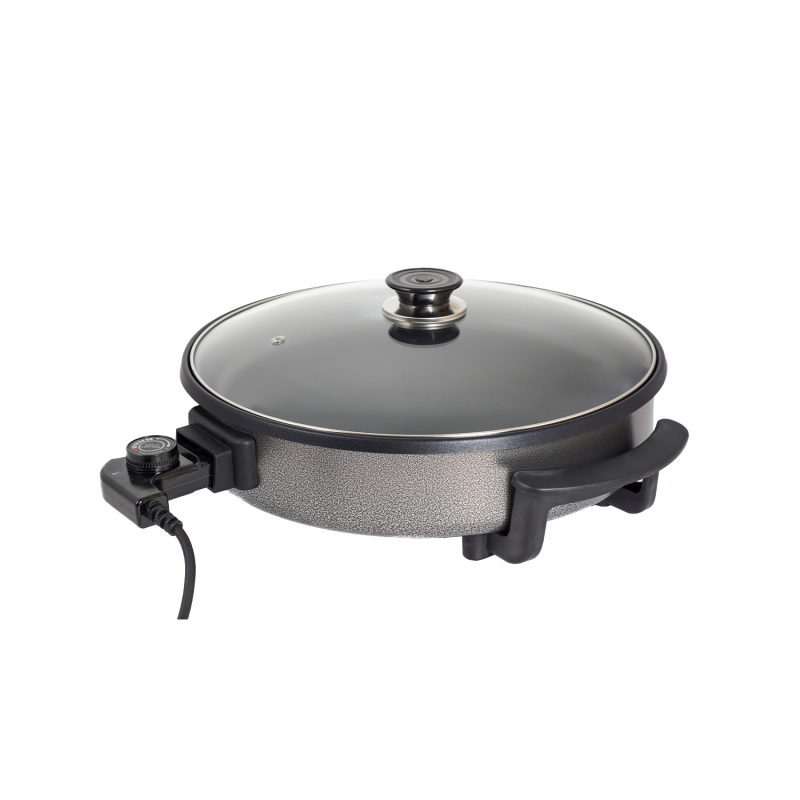 Tigaie electrica rotunda Floria ZLN4957, pizza grill, diametru 36 cm, 1500 W, capac sticla