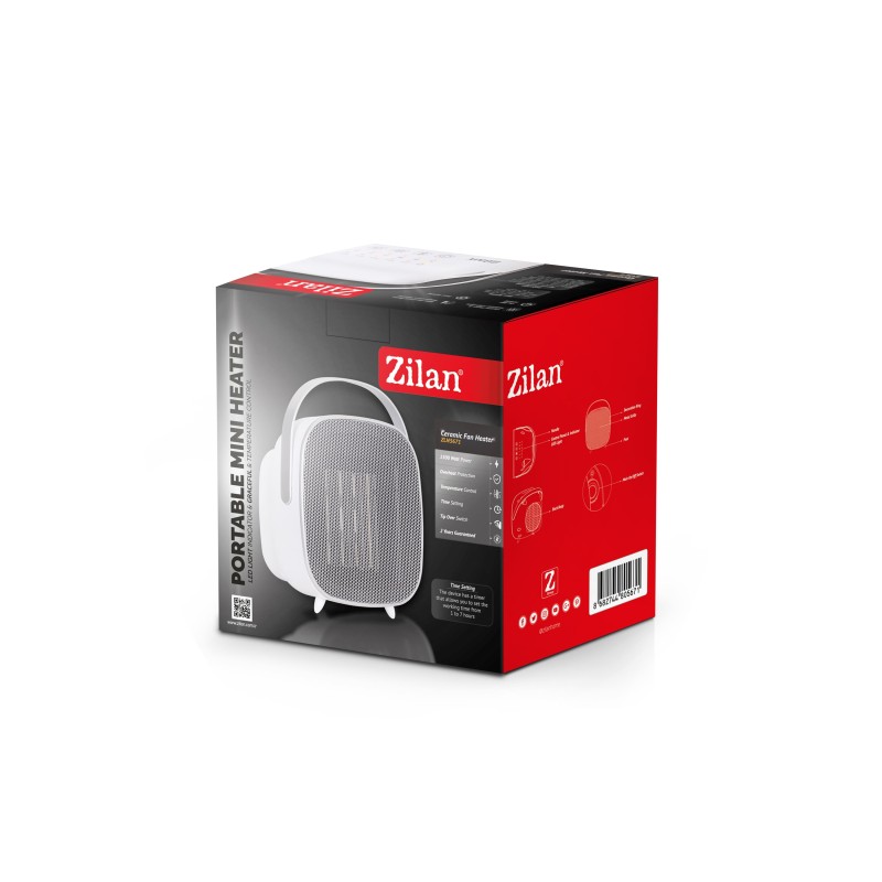 Aeroterma ceramica Zilan ZLN5671 Alba, cu maner de portabilitate, putere 1500W, timer