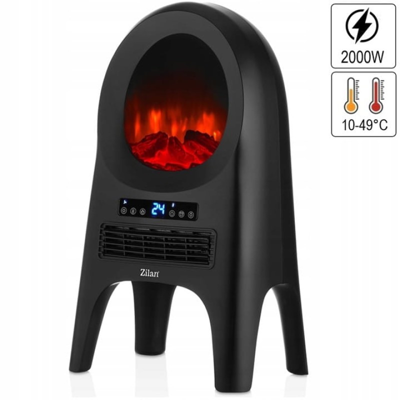 Aeroterma ceramica tip semineu Zilan ZLN5664 Neagra, cu animatie, telecomanda, putere 2000W