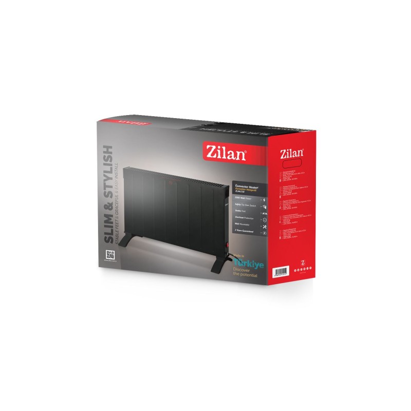 Convector electric Zilan ZLN6258 Negru, de sine statator sau montare in perete, putere 2000W