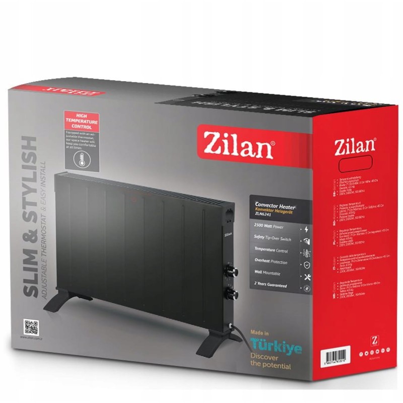 Convector electric Zilan ZLN6241 Negru,putere 2500W, Termostat reglabil, protectie la supra incalzire