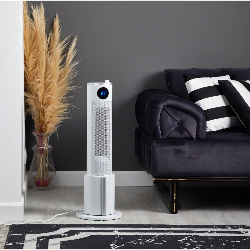 Aeroterma tip turn Zilan ZLN5640 Alba, putere 2200W, ecran LED, 3 trepte de viteza