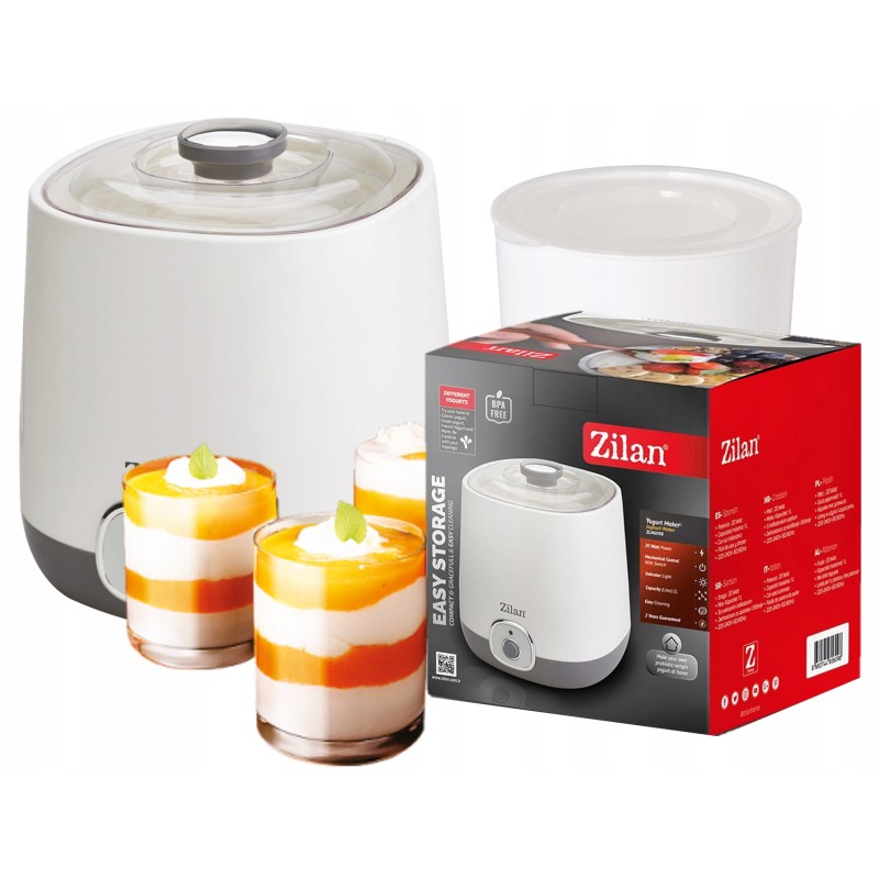 Aparat pentru facut iaurt, Zilan ZLN6098 Alb, indicator luminos, capacitate 1L