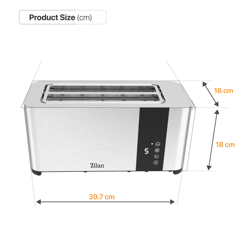 Prajitor de paine Zilan ZLN6234 Argintiun, ecran digital si tactil, putere 1400W, inox