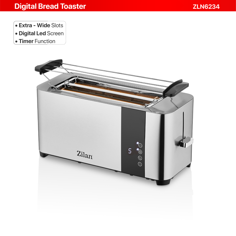 Prajitor de paine Zilan ZLN6234 Argintiun, ecran digital si tactil, putere 1400W, inox