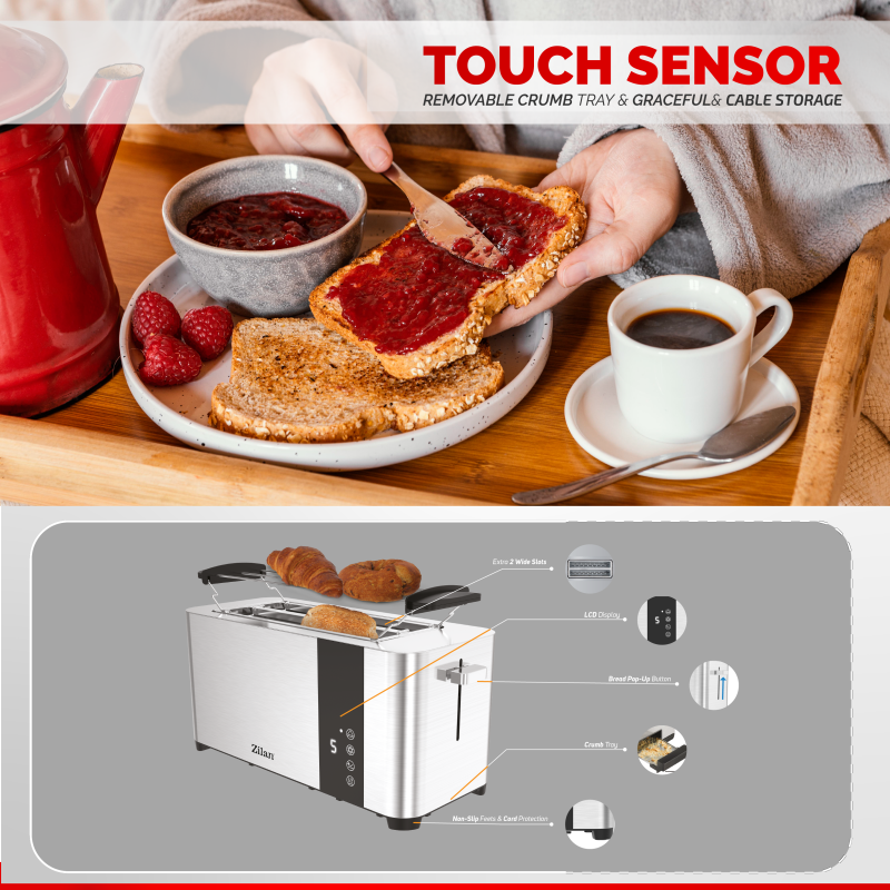 Prajitor de paine Zilan ZLN6234 Argintiun, ecran digital si tactil, putere 1400W, inox